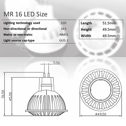 BEST 可替換式 MR16 5W LED 非調光/ TRIAC調光光源組MR 16 LED Size